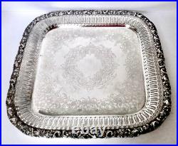 Webster Wilcox Silver Plate Tray, Pierced Sides Flora Grape Border, Vintage FINE