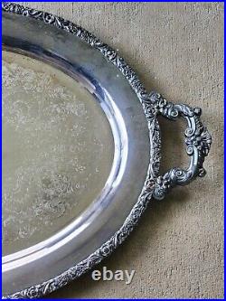 Webster Wilcox Vintage Ornate Silver Plate 25 Oval Serving Handled Tray Meat