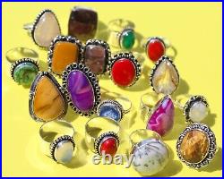 Wholesale Lot handmade jewelry assorted crystal vintage Silver Plated Rings pack