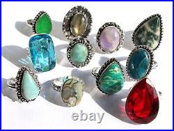 Wholesale Lot handmade jewelry assorted crystal vintage Silver Plated Rings pack