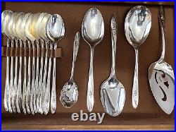 Wm A Rogers Vintage Silver Plate Mid-Century 1960 Lovely Rose Flatware For 12