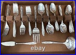 Wm A Rogers Vintage Silver Plate Mid-Century 1960 Lovely Rose Flatware For 12