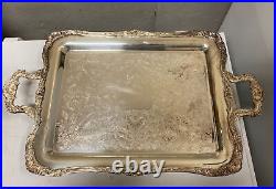 Wm Rogers 290 Serving Tray Silver Platter 14.5 x 23.5 Handles Feet Plated Vtg