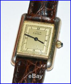 Women's Must De Cartier TANK Vermeil Quartz Watch! 925 Silver Gold Plate 366001