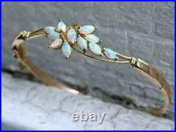 Women's Vintage Bangle Bracelet Marquise Lab Created Opal 14K Gold Plated Silver