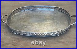 XL Antique Vintage Vf Oman EPB Silver plate Gallery Butler Serving Tray Handles