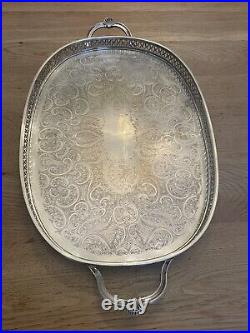 XL Antique Vintage Vf Oman EPB Silver plate Gallery Butler Serving Tray Handles