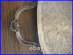 XL Antique Vintage Vf Oman EPB Silver plate Gallery Butler Serving Tray Handles