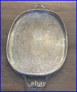 XL Antique Vintage Vf Oman EPB Silver plate Gallery Butler Serving Tray Handles